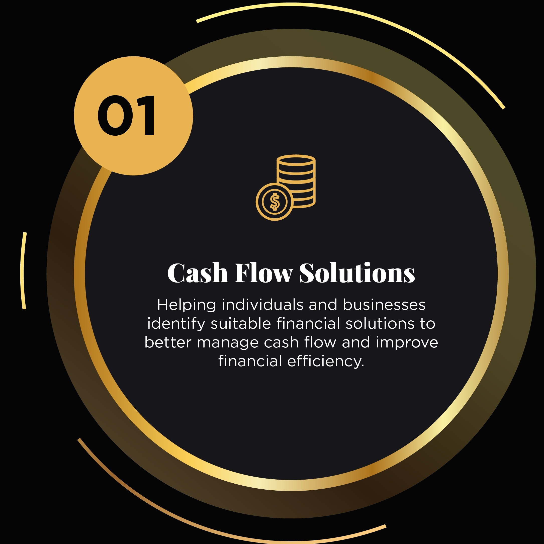 01: Cash Flow Solutions. Helping individuals and businesses identify suitable financial solutions to better manage cash flow and improve financial efficiency.